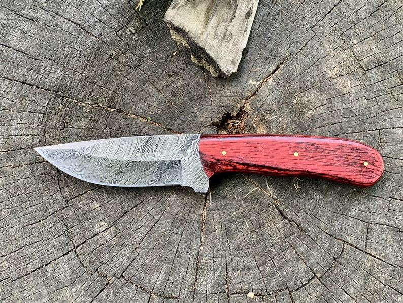 Full Tang Damascus Skinner Knife with Pakka Wood Handle