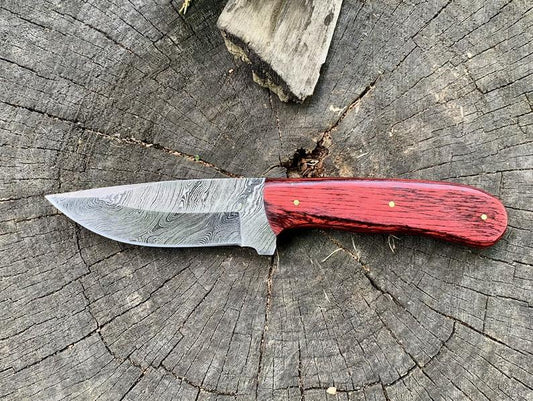 Full Tang Damascus Skinner Knife with Pakka Wood Handle