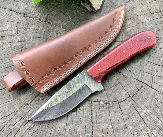 Full Tang Damascus Skinner Knife with Pakka Wood Handle