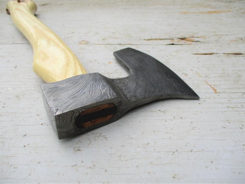 |NB KNIVES| CUSTOM HANDMADE DAMASCUS STEEL AXE WITH LEATHER SHEATH
