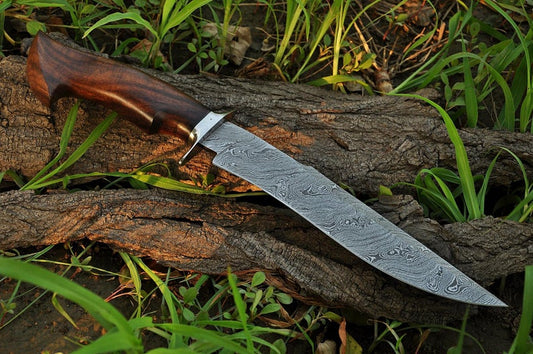 |NB KNIVES| CUSTOM HANDMADE DAMASCUS STEEL HUNTING KNIFE WITH LEATHER SHEATH