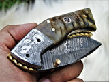 |NB KNIVES| CUSTOM HADNMADE DAMASCUS POCKET KNIFE WITH LEATHER SHEATH