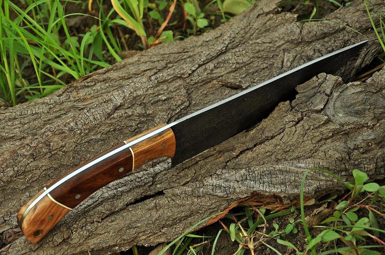 |NB KNIVES| CUSTOM HANDMADE DAMASCUS CHEF KNIFE WITH LEATHER SHEATH