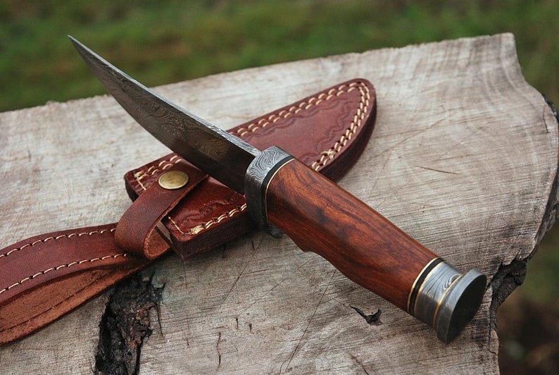 |NB KNIVES| CUSTOM HANDMADE DAMASCUS HUNTING KNIFE WITH LEATHER SHEATH