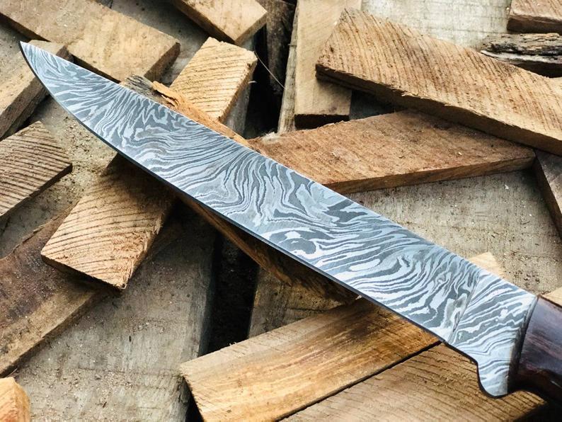 |NB Knives| CUSTOM HANDMADE DAMASCUS FISHING FILLET KNIFE WITH LEATHER SHEATH