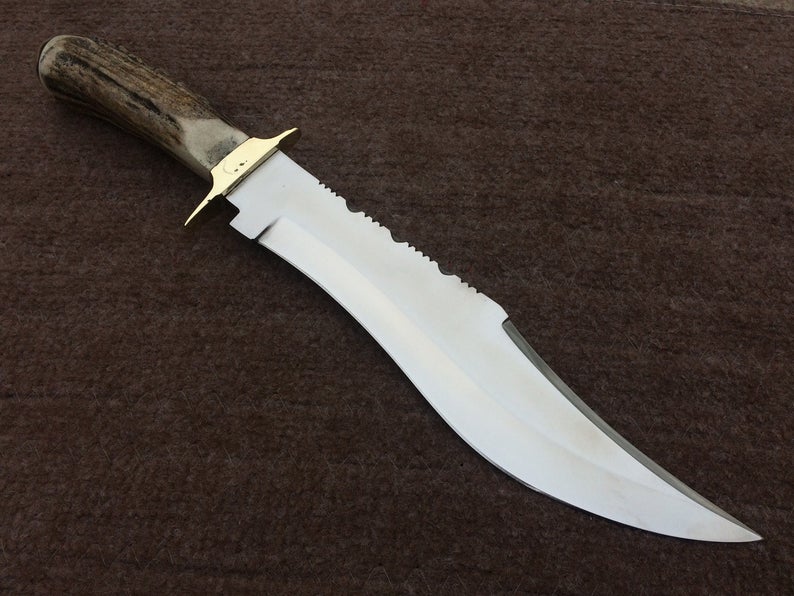 |NB KNIVES| CUSTOM HANDMADE D2 STEEL STAG HORN HUNTING KNIFE WITH LEATHER SHEATH