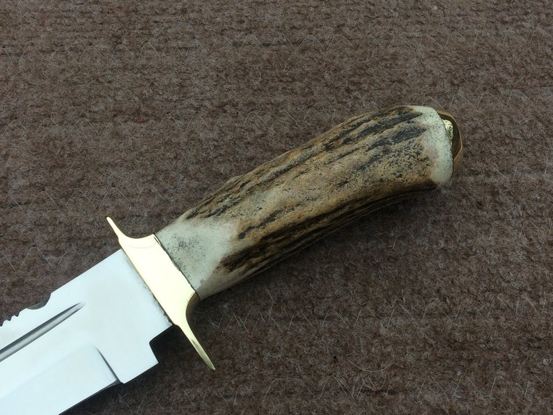 |NB KNIVES| CUSTOM HANDMADE D2 STEEL STAG HORN HUNTING KNIFE WITH LEATHER SHEATH
