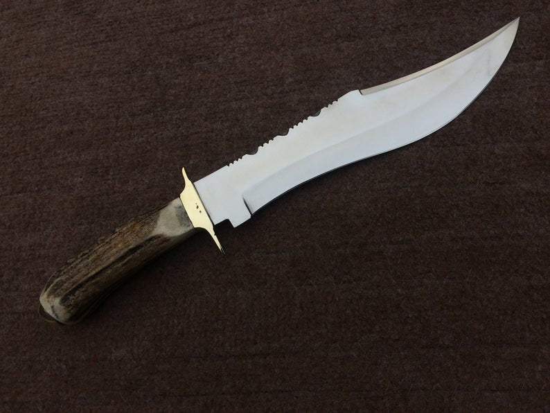 |NB KNIVES| CUSTOM HANDMADE D2 STEEL STAG HORN HUNTING KNIFE WITH LEATHER SHEATH