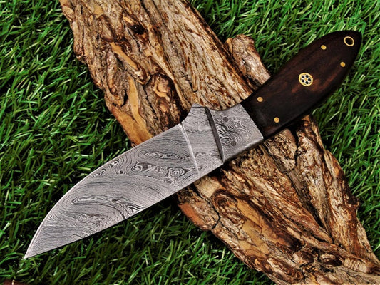 Handcrafted Rosewood Skinner Knife with Damascus Steel Bolster