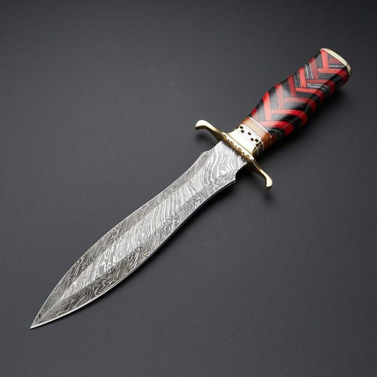 |NB KNIVES| CUSTM HANDMADE DAMASCUS STEEL HUNTING DAGGER KNIFE WITH LEATHER SHEATH