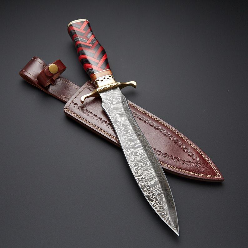 |NB KNIVES| CUSTM HANDMADE DAMASCUS STEEL HUNTING DAGGER KNIFE WITH LEATHER SHEATH