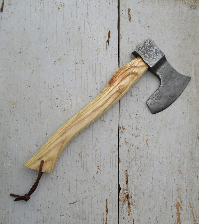 |NB KNIVES| CUSTOM HANDMADE DAMASCUS STEEL AXE WITH LEATHER SHEATH