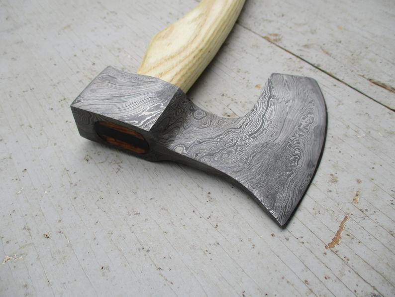 |NB KNIVES| CUSTOM HANDMADE DAMASCUS STEEL AXE WITH LEATHER SHEATH