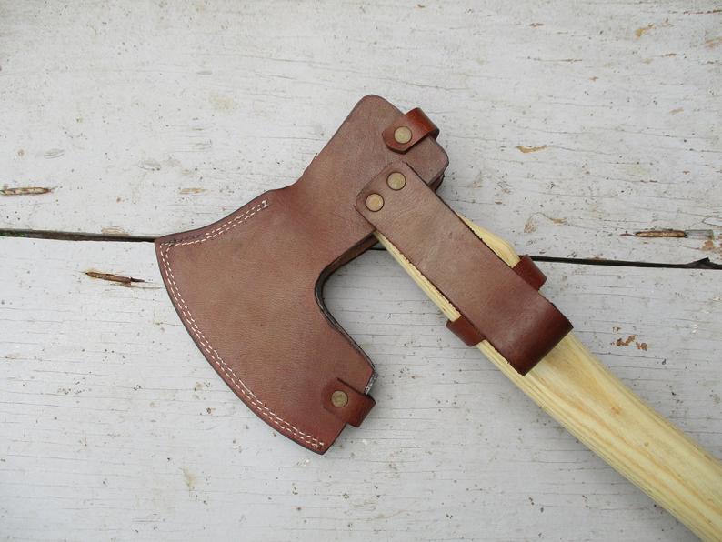 |NB KNIVES| CUSTOM HANDMADE DAMASCUS STEEL AXE WITH LEATHER SHEATH