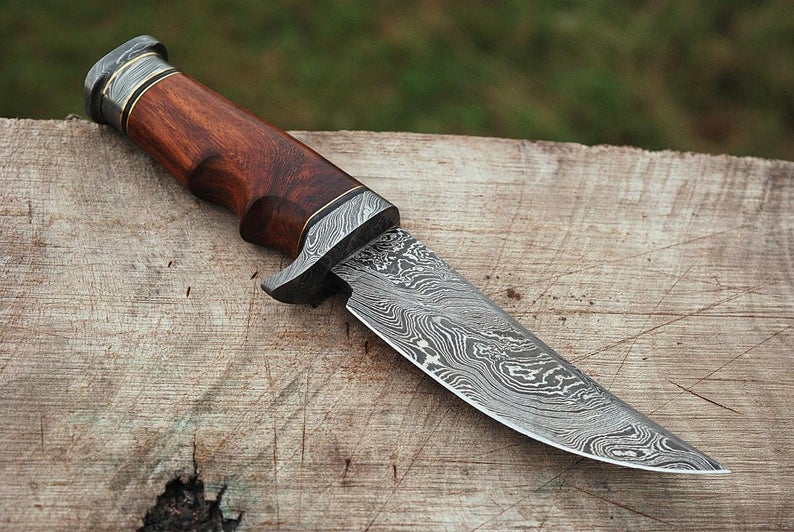 |NB KNIVES| CUSTOM HANDMADE DAMASCUS HUNTING KNIFE WITH LEATHER SHEATH