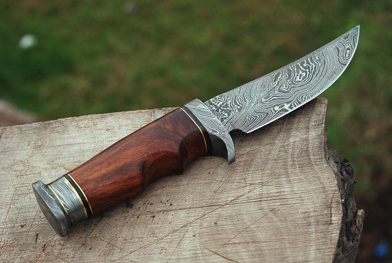 |NB KNIVES| CUSTOM HANDMADE DAMASCUS HUNTING KNIFE WITH LEATHER SHEATH