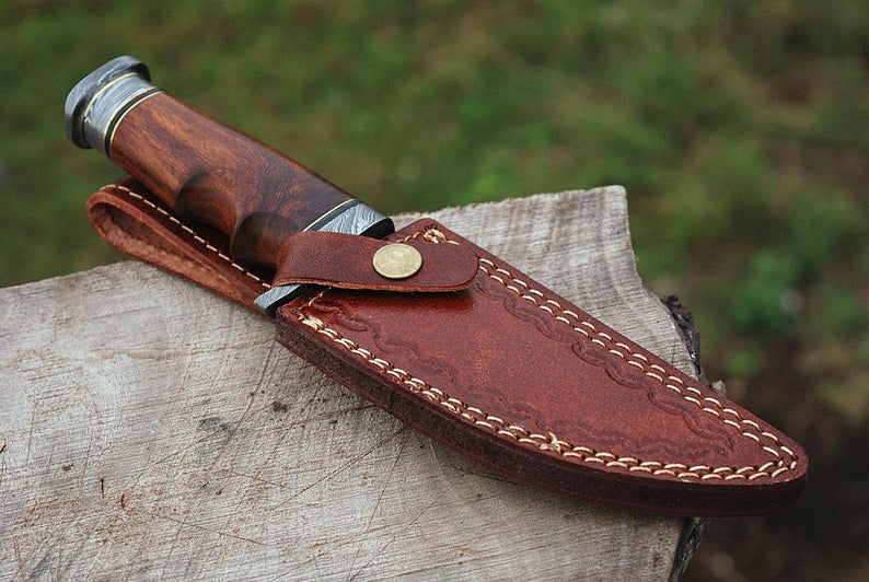 |NB KNIVES| CUSTOM HANDMADE DAMASCUS HUNTING KNIFE WITH LEATHER SHEATH