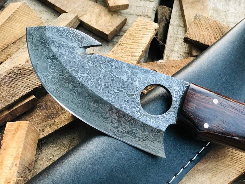 |NB KNIVES| CUSTOM HANDMADE DAMASCUS GUTHOOK HUNTING KNIFE Handle Rose Wood