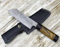 |NB KNIVES| CUSTOM HANDMADE DAMASCUS CHEF KNIFE WITH LEATHER SHEATH