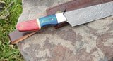 |NB KNIVES| CUSTOM HANDMADE DAMASCUS CHEF KNIFE WITH LEATHER SHEATH