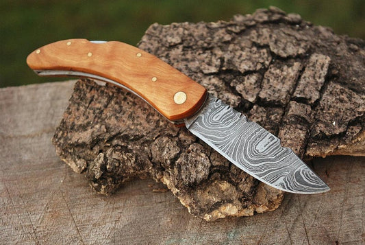 |NB KNIVES| CUSTOM HANDMADE DAMASCUS POCKET KNIFE WITH LEATHER SHEATH