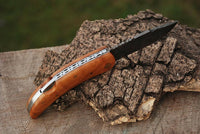 |NB KNIVES| CUSTOM HANDMADE DAMASCUS POCKET KNIFE WITH LEATHER SHEATH