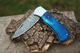 |NB KNIVES| CUSTOM HANDMADE DAMASCUS STEEL POCKET KNIFE WITH LEATHER SHEATH