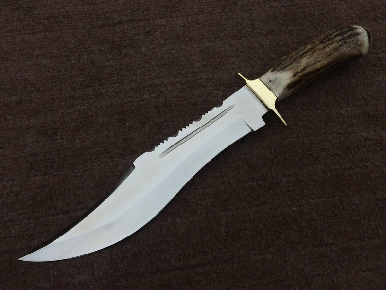 |NB KNIVES| CUSTOM HANDMADE D2 STEEL STAG HORN HUNTING KNIFE WITH LEATHER SHEATH