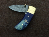 |NB KNIVES| CUSTOM HANDMADE DAMASCUS POCKET KNIFE WITH LEATHER SHEATH