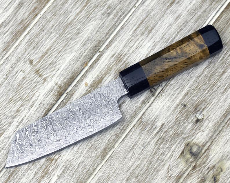 |NB KNIVES| CUSTOM HANDMADE DAMASCUS CHEF KNIFE WITH LEATHER SHEATH