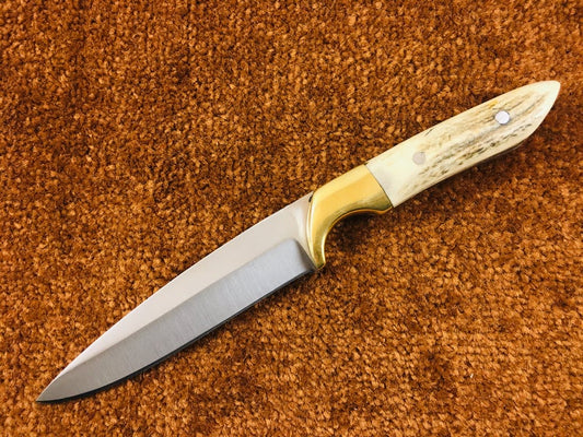 D2 Steel Hunting Knife with Stag Horn Handle & Leather Sheath
