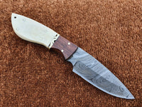 |NB KNIVES| CUSTOM HANDMADE DAMASCUS HUNTING KNIFE HANDLE Rose Wood, Bone, Brass