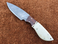 |NB KNIVES| CUSTOM HANDMADE DAMASCUS HUNTING KNIFE HANDLE Rose Wood, Bone, Brass
