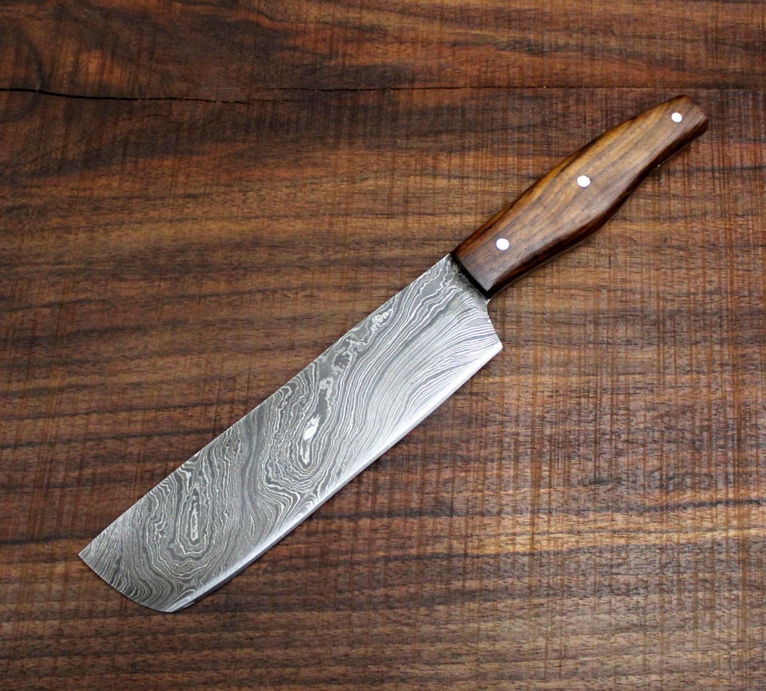 Custom Handmade Damascus Chef Knife Handle Rosewood With Leather Sheath - NB CUTLERY LTD
