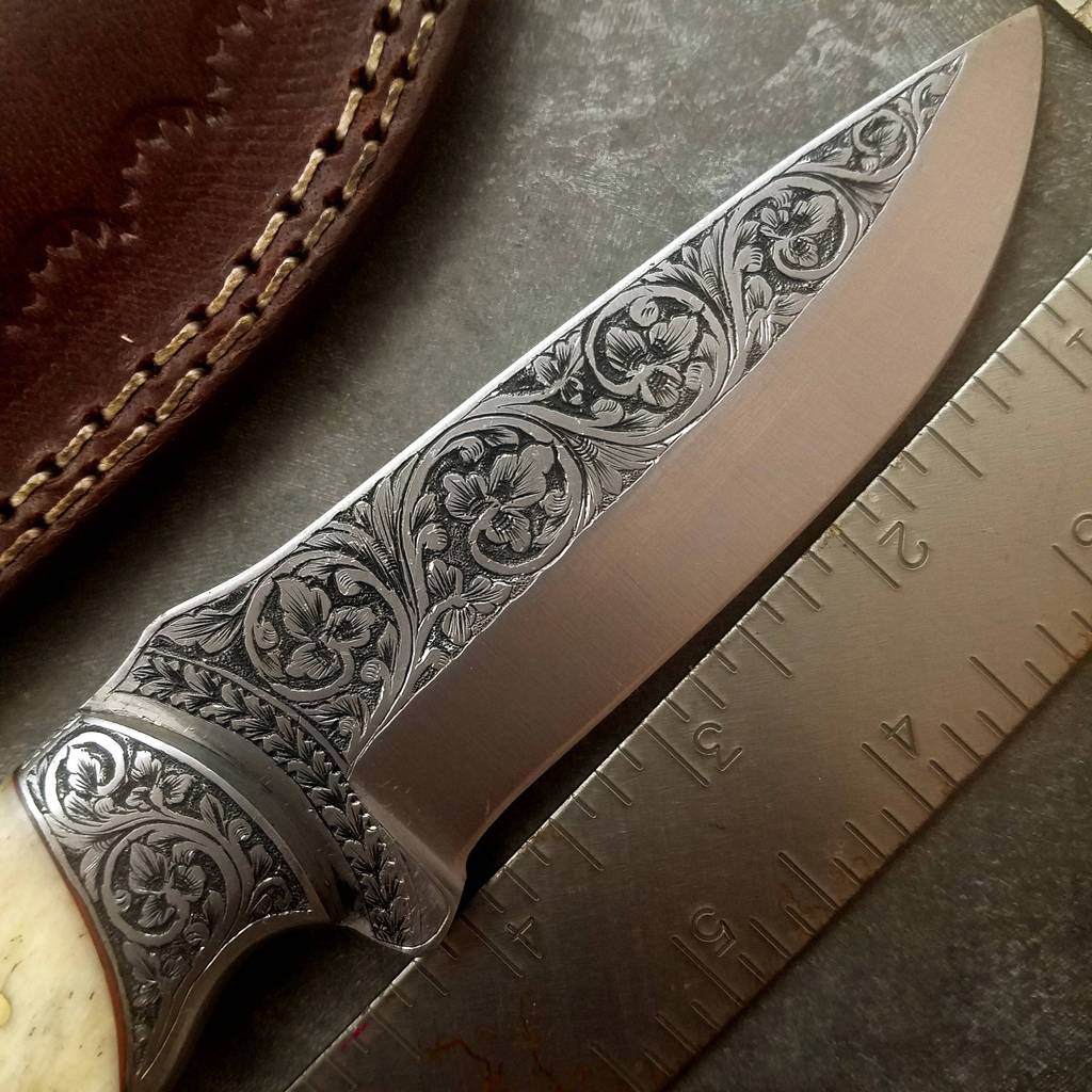 / HAND ENGRAVED / Hunting / Camping / Hand Made / Custom / Bone Handle / 440C / High Hardness - NB CUTLERY LTD