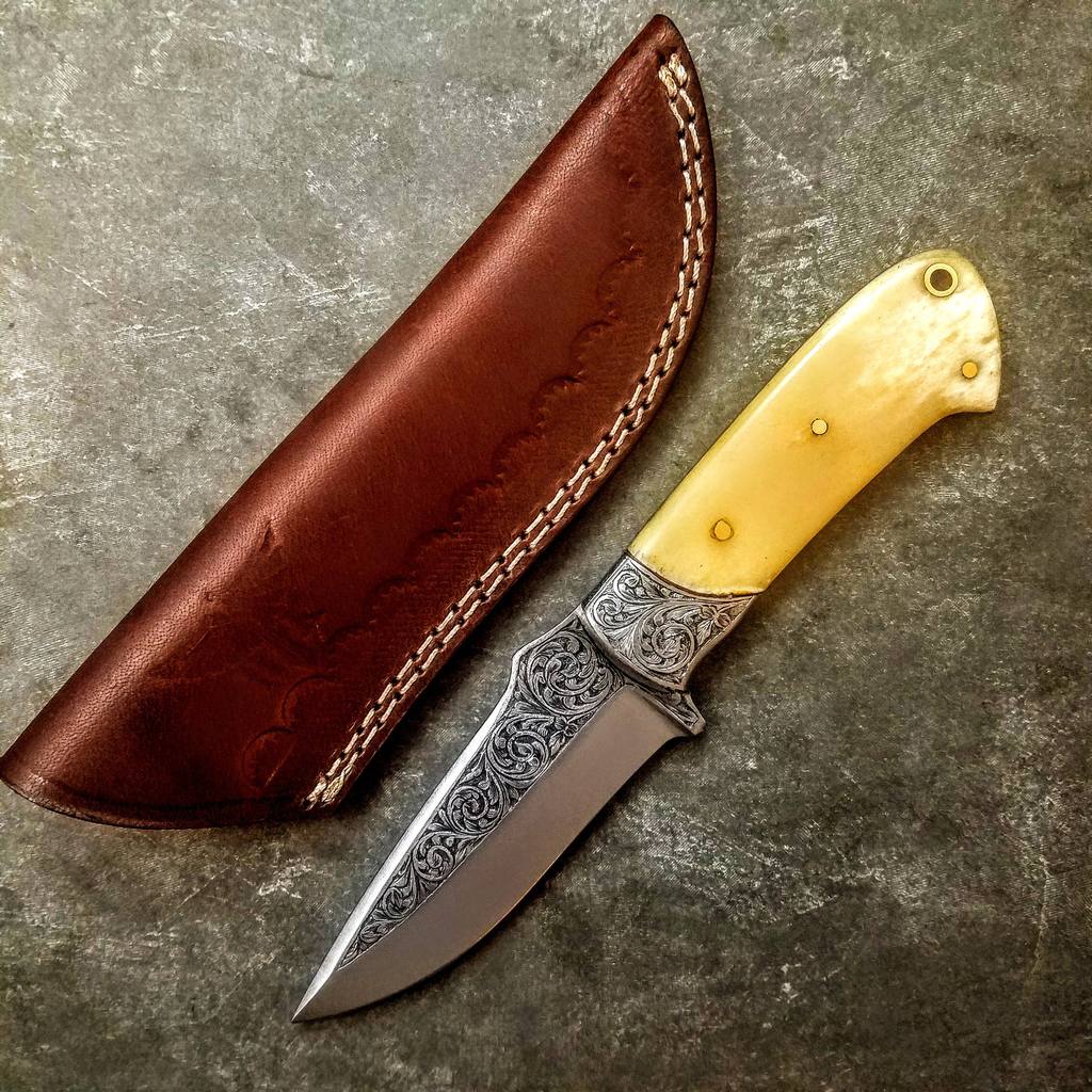 / HAND ENGRAVED / Hunting / Camping / Hand Made / Custom / Bone Handle / 440C / High Hardness - NB CUTLERY LTD