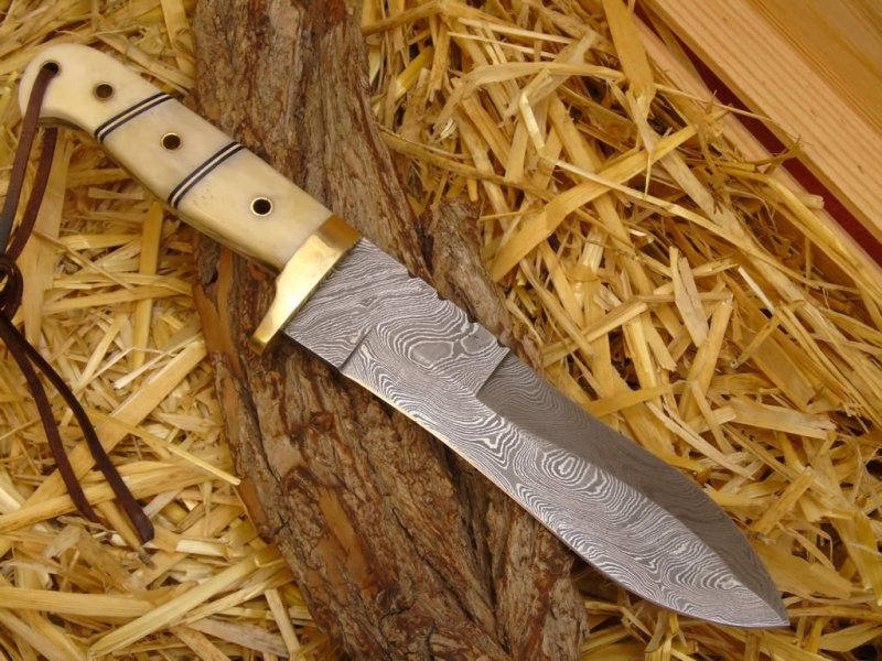 |NB KNIVES| CUSTOM HANDMADE DAMASCUS HUNTING KNIFE WITH LEATHER SHEATH