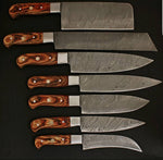 CUTOM HANDMADE DAMASCUS STEEL 7 PIECES CHEF KNIFE SET