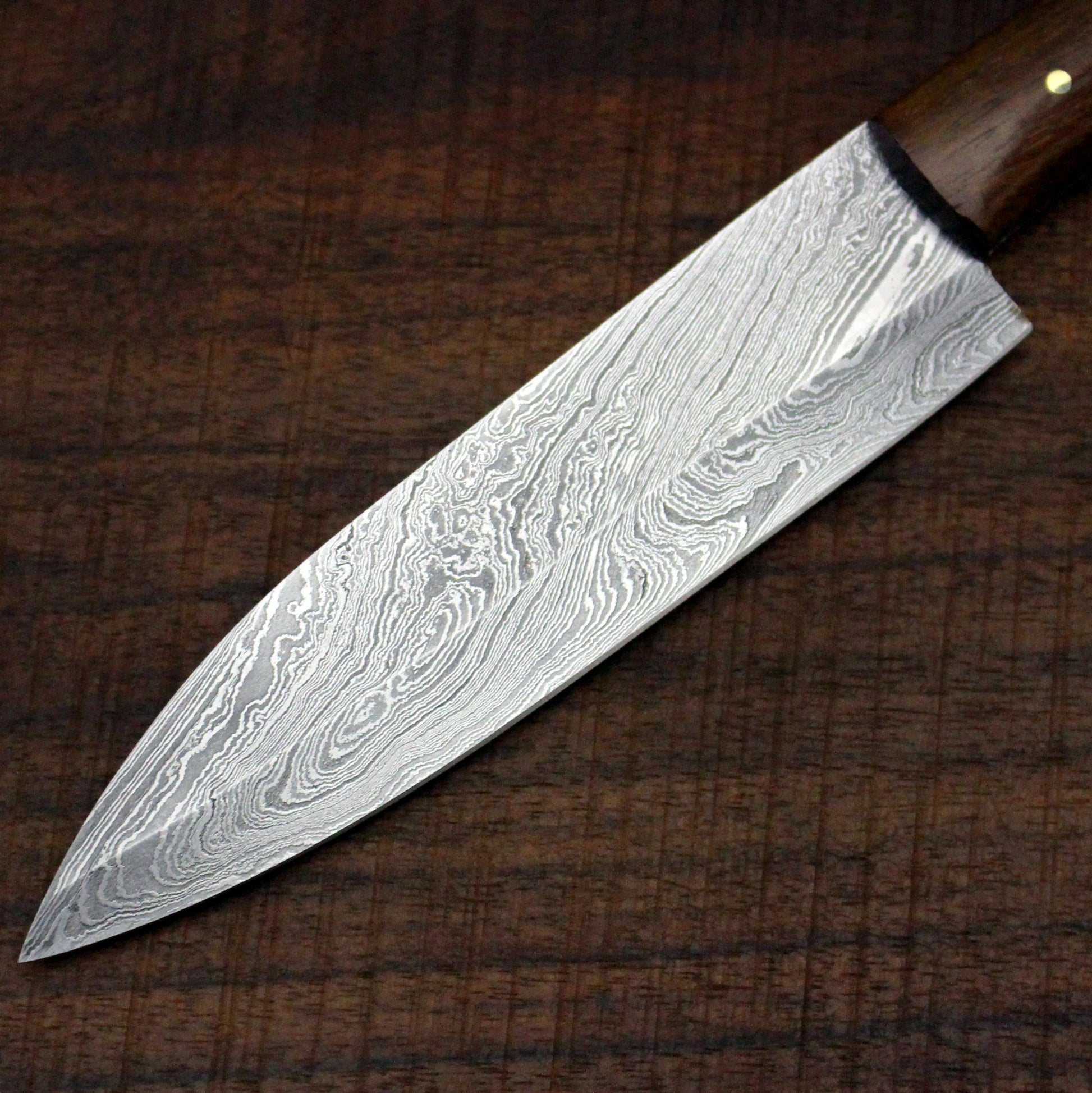 Custom Handmade Damascus Chef Knife Handle Roose Wood With Leather Sheath - NB CUTLERY LTD