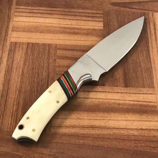 CUSTOM HANDMADE DAMASCUS STEEL HUNTING KNIFE HANDLE BONE - NB CUTLERY LTD