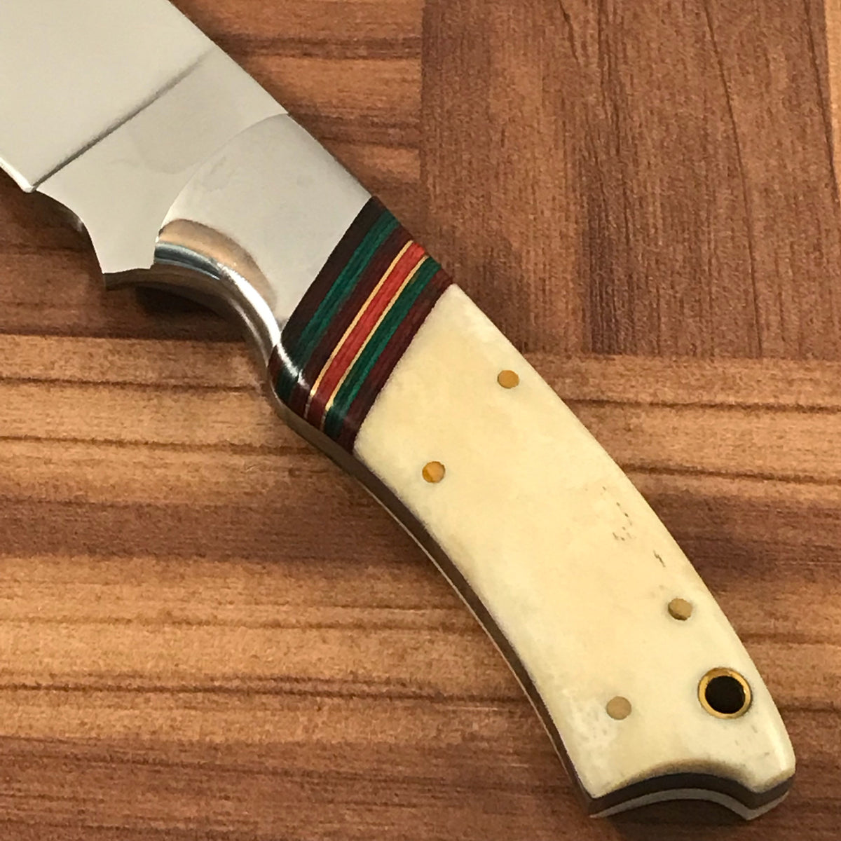 CUSTOM HANDMADE DAMASCUS STEEL HUNTING KNIFE HANDLE BONE - NB CUTLERY LTD
