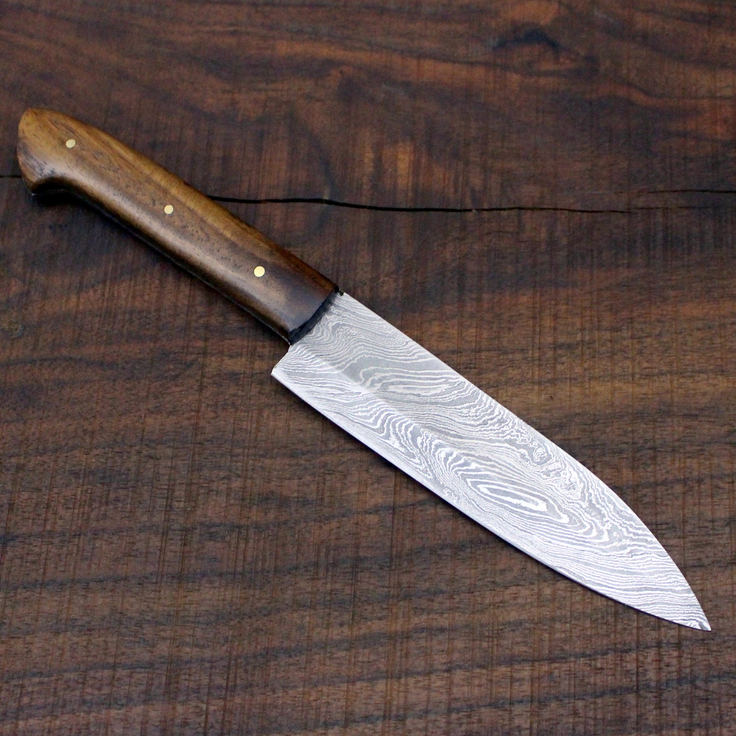 Custom Handmade Damascus Chef Knife Handle Roose Wood With Leather Sheath - NB CUTLERY LTD