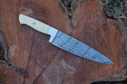 Custome Handmade Damascus 4 Pcs Chef Set Handle Camel Bone With Leather Roll Kit - NB CUTLERY LTD