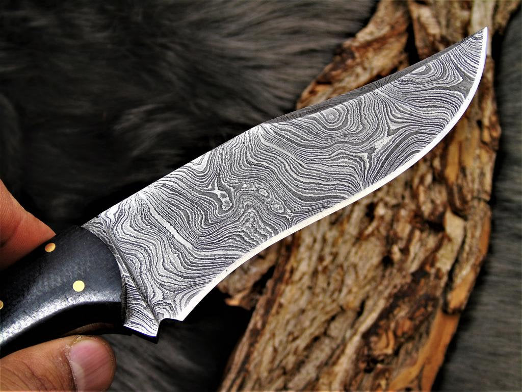 BEAUTIFUL CUSTOM HANDMADE DAMASCUS STEEL HUNTING KNIFE - NB CUTLERY LTD