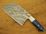 Custom Handmade Damascus Steel Cleaver Meat Knife Handle Hard Wood With Leather Sheath - NB CUTLERY LTD