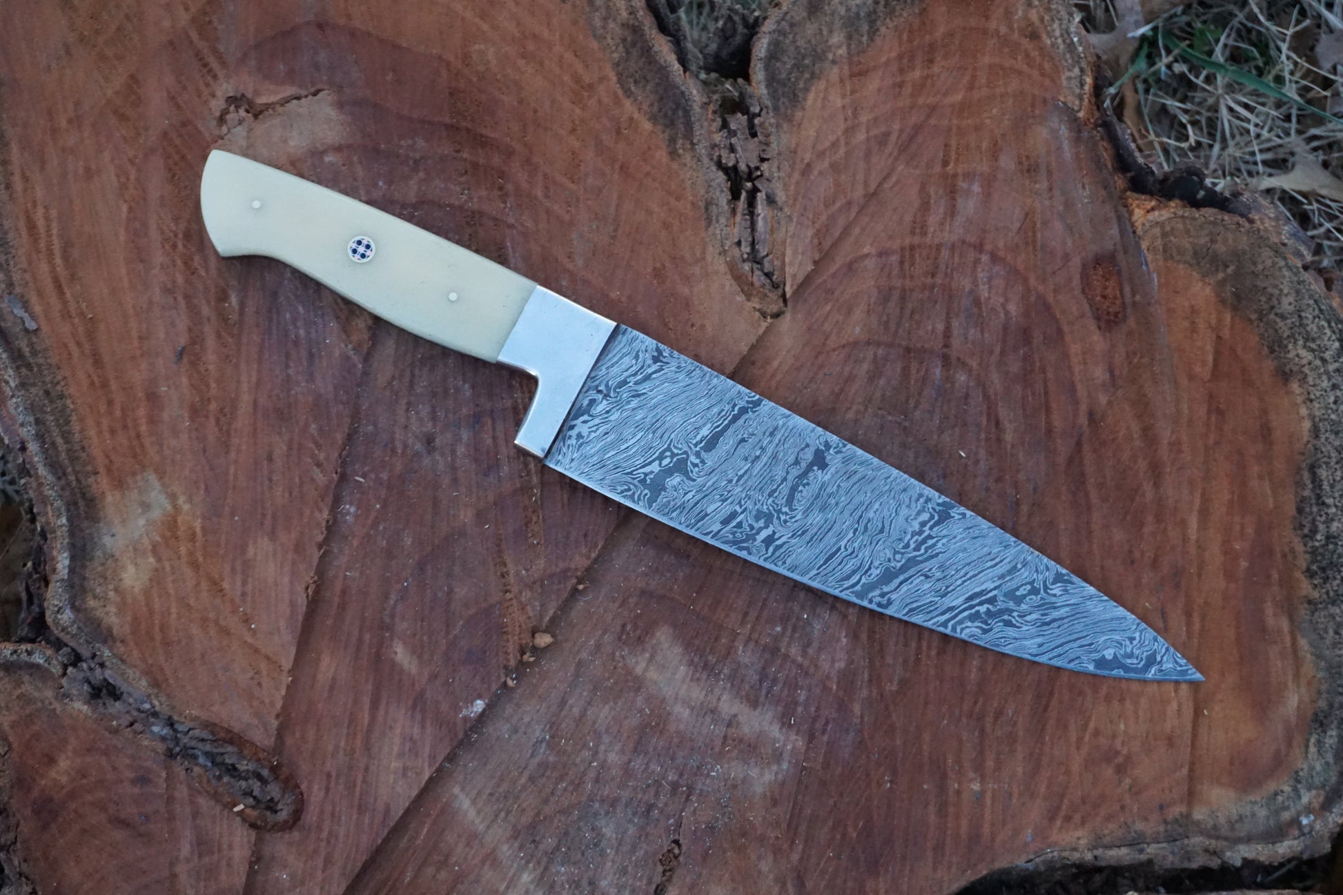 Custome Handmade Damascus 4 Pcs Chef Set Handle Camel Bone With Leather Roll Kit - NB CUTLERY LTD