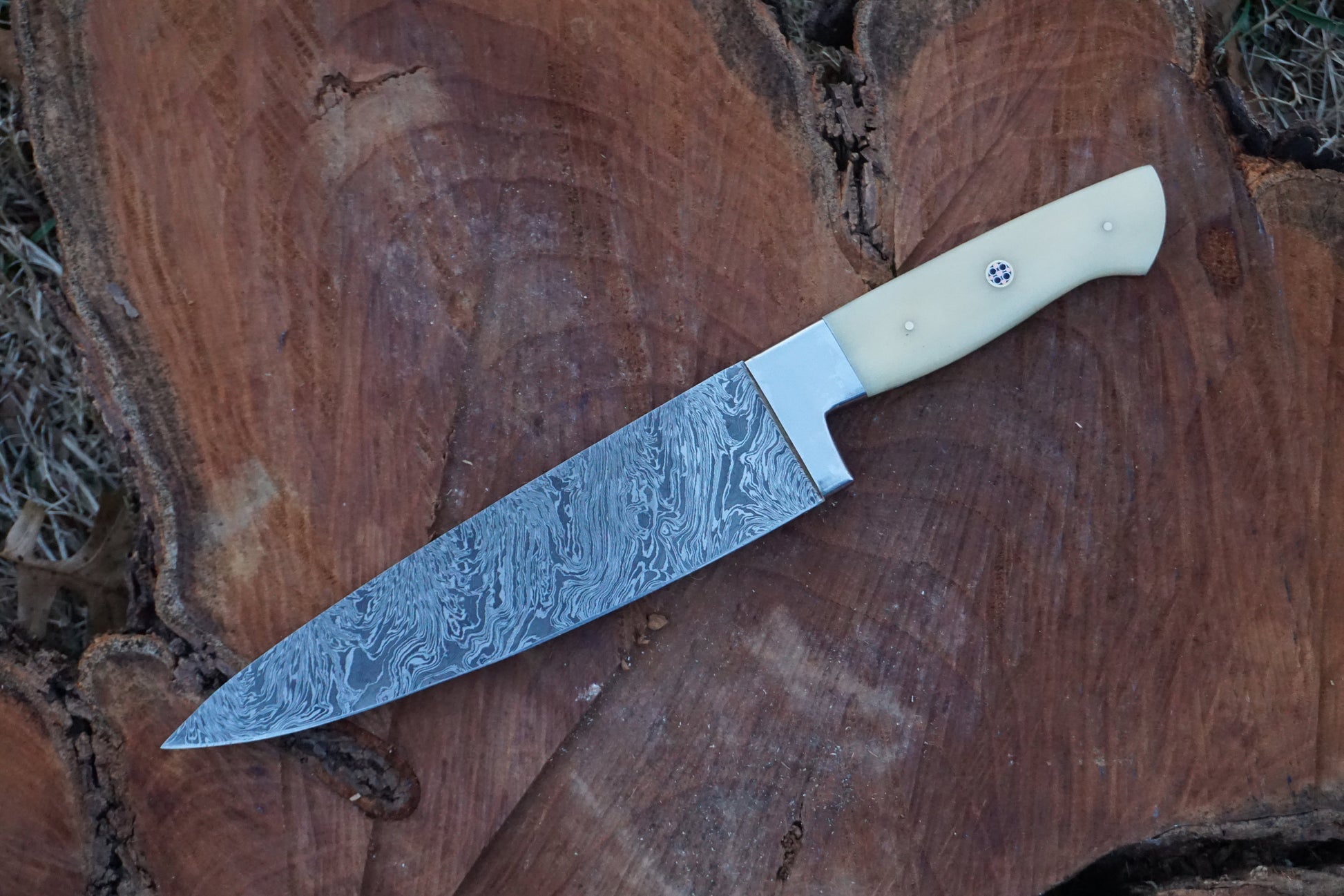 Custome Handmade Damascus 4 Pcs Chef Set Handle Camel Bone With Leather Roll Kit - NB CUTLERY LTD
