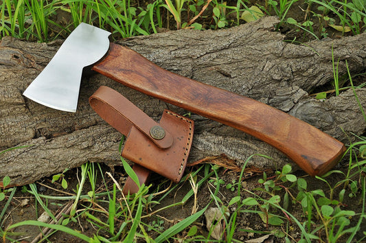 |NB KNIVES| CUSTOM HANDMADE HIGH CARBON STEEL AXE WITH LEATHER SHEATH