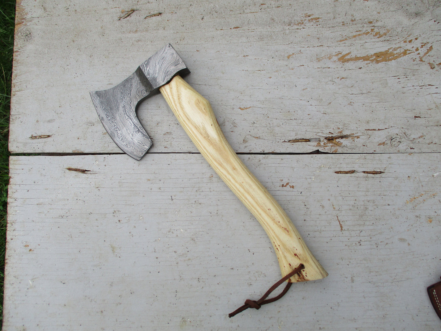 |NB KNIVES| CUSTOM HANDMADE DAMASCUS STEEL AXE WITH LEATHER SHEATH