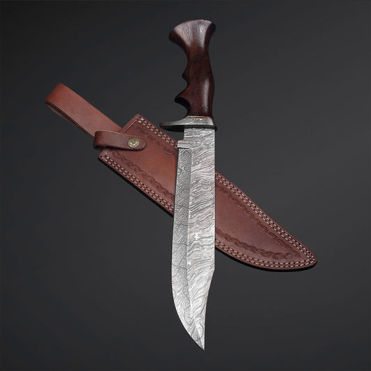 |NB KNIVES| CUSTOM HANDMADE DAMASCUS STEEL HUNTING KNIFE WITH LEATHER SHEATH